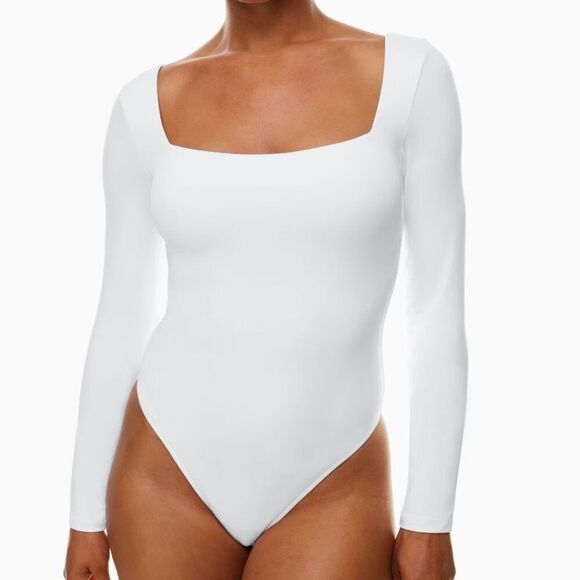Babaton Aritzia Contour Square Neck Bodysuit Size L Long Sleeve Thong Backside - Picture 1 of 6